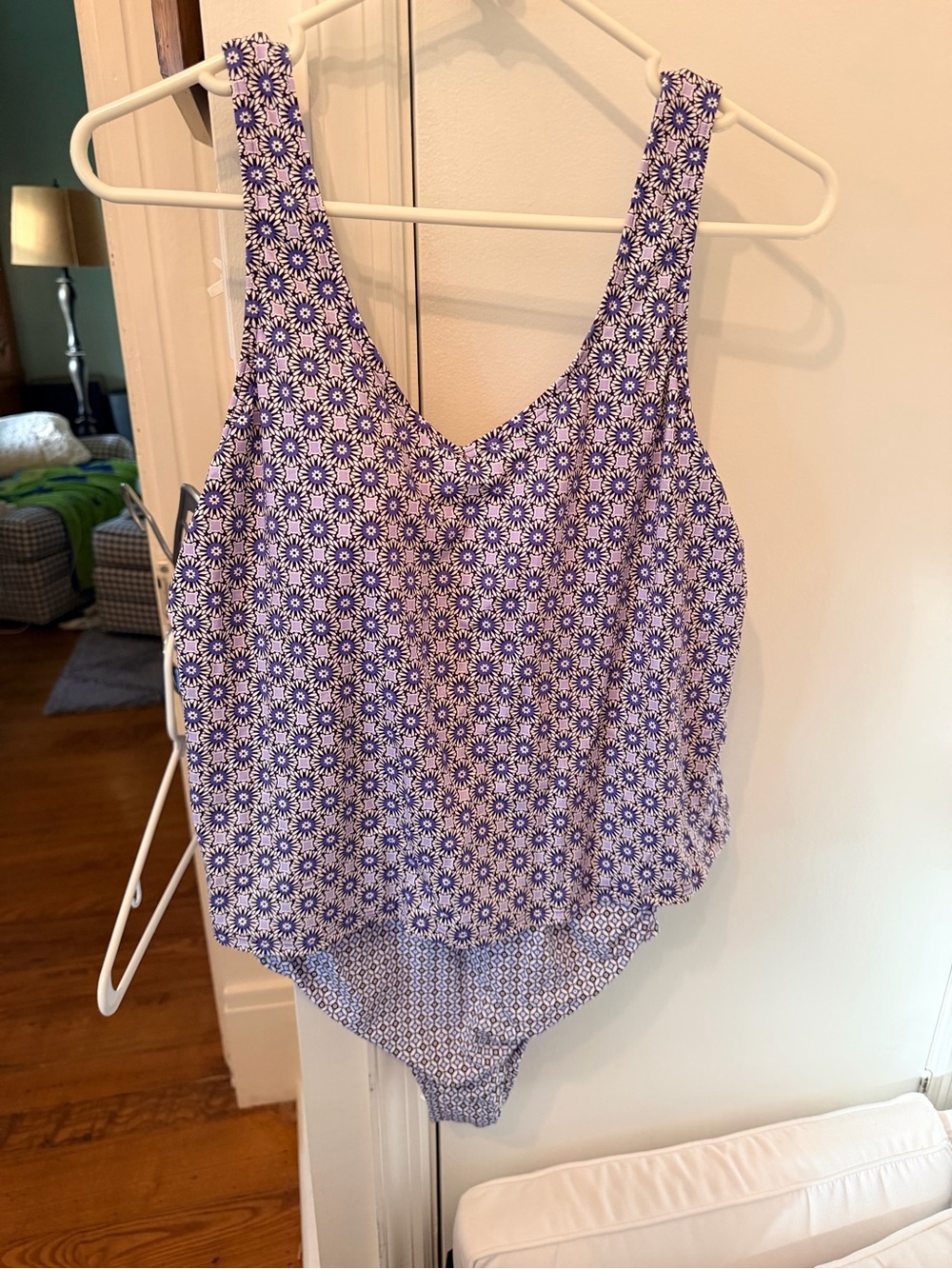 Lands' End Purple Floral Scoop One-Piece “Fauxkini” Swimsuit